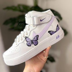 Custom Air Force 1 Sneakers Purple Butterflies. Low & Mid Tops