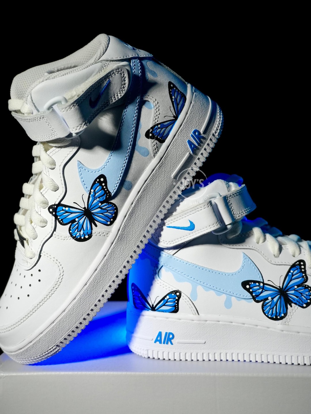 Blue Drip Butterfly Air Force Sneakers: Custom Hand-painted