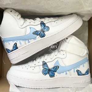 Dripping Blue Custom Air Force 1 Sneakers With Butterflies. - Etsy