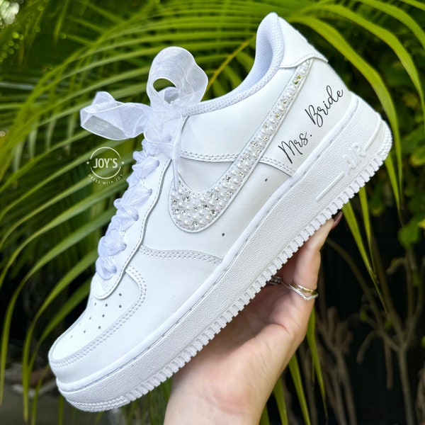 Wedding Sneakers for the Bride, Personalized Wedding Gift for the Bride, Crystals Custom AF1 with Rhinestones Sneakers