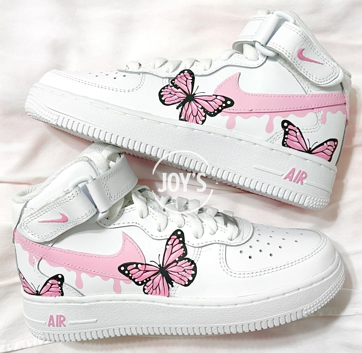 Dripping Blue Custom Air Force 1 Sneakers with Butterflies. Low, Mid & High Top Mid / 15 M / 16.5 W