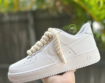 Custom Air Force 1 Rope Laces Sneakers. Beige Color. Low Tops