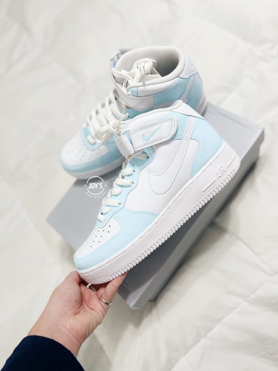 Custom Air Force 1 Sneakers Baby Blue. Low, Mid & High Tops 