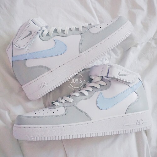 Blue and Gray Custom Air Force 1 Low/mid/high Sneakers Etsy