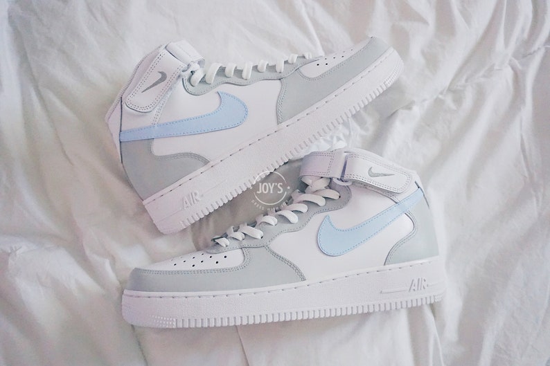 Blue and Gray Custom Air Force 1 Low/Mid/High Sneakers 