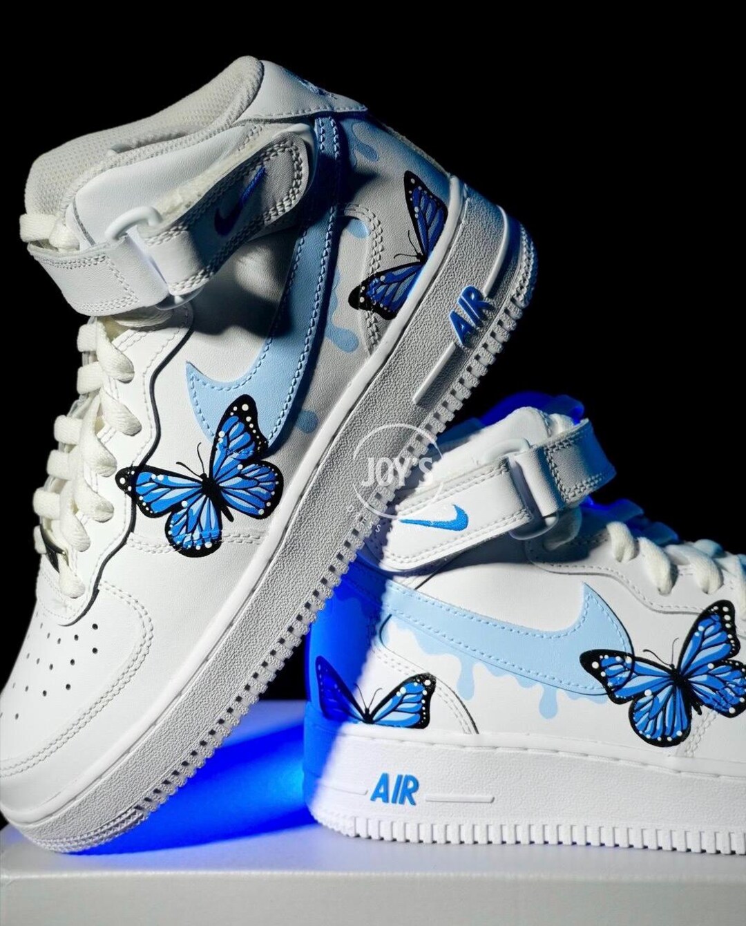 Blue Butterfly Air Forces Butterflies Blue Drip Butterfly Sneakers