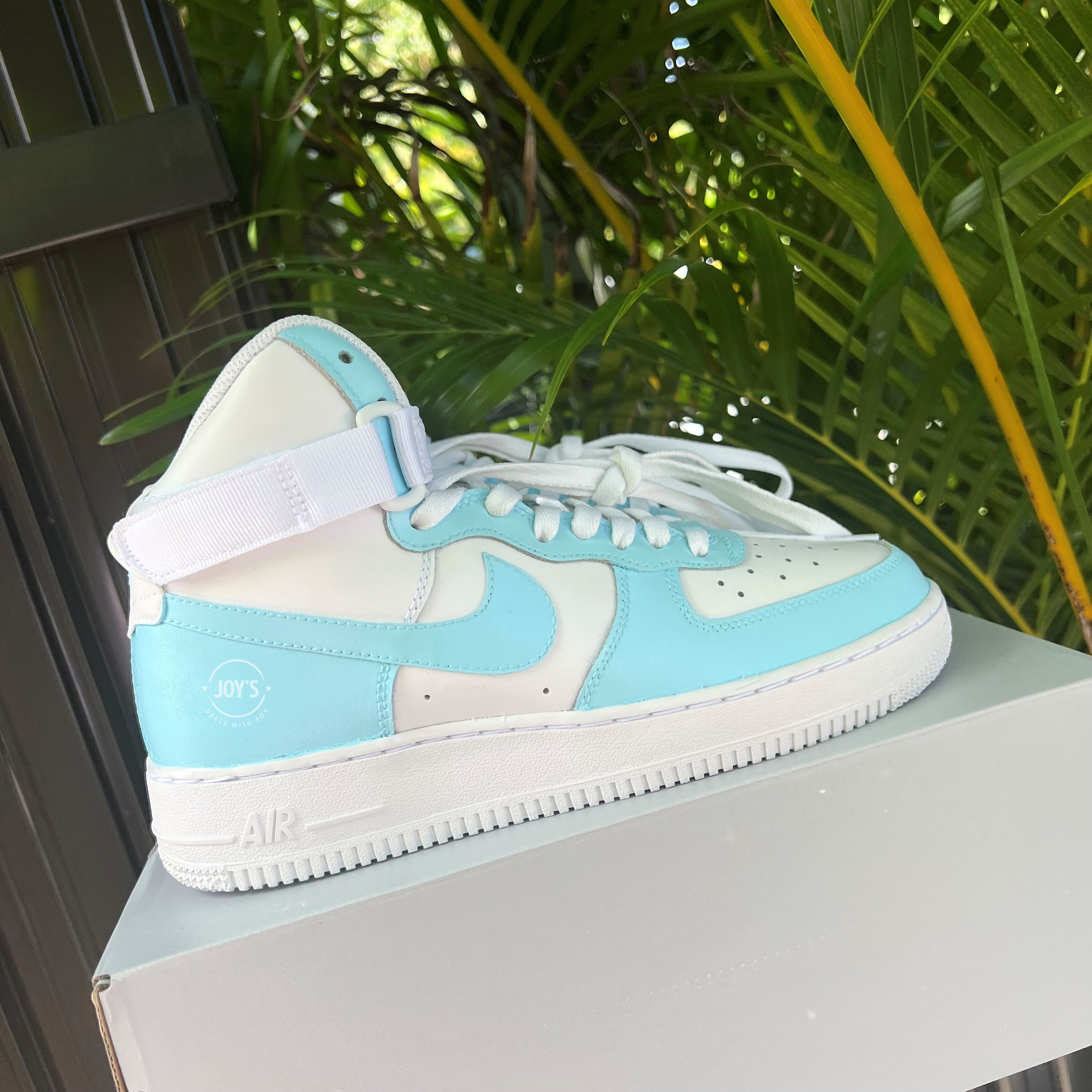 Dripping Blue Custom Air Force 1 Sneakers with Butterflies. Low, Mid & High Top High / 7 Y / 8.5 W