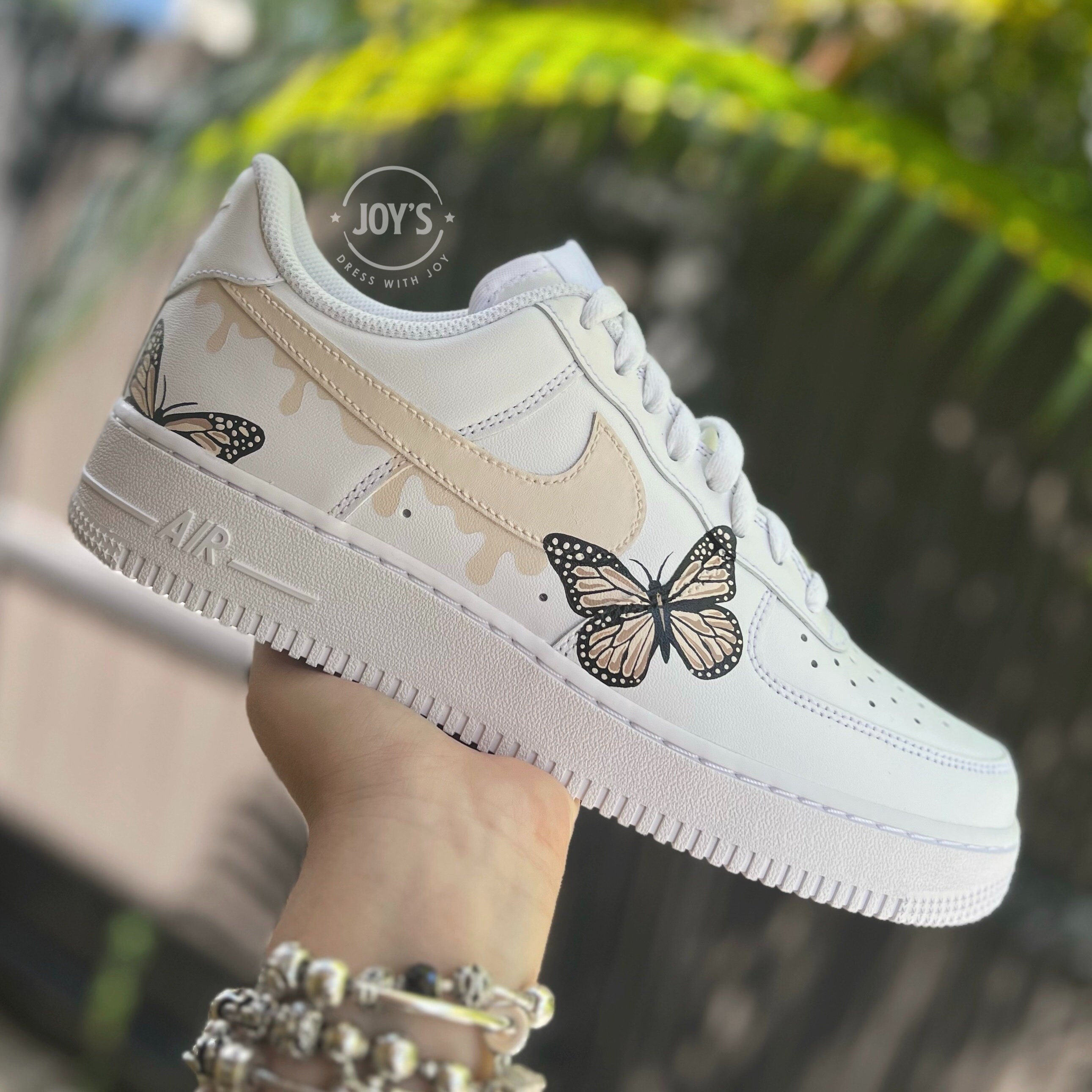 Dripping Blue Custom Air Force 1 Sneakers with Butterflies. Low, Mid & High Top Mid / 15 M / 16.5 W