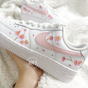Custom Air Force 1 Sneakers Pink Flowers. Low Tops