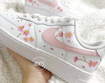 Custom Air Force 1 Sneakers Pink Flowers | Low Tops | Hand-Painted AF1s | Personalized Shoes
