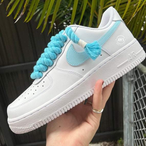 Dripping Blue Custom Air Force 1 Sneakers with Butterflies. Low, Mid & High Top High / 7 Y / 8.5 W