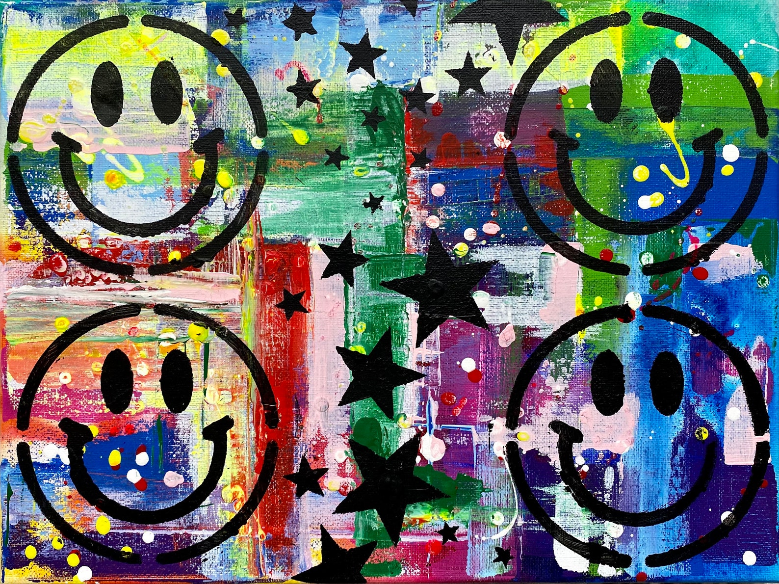 Happy face painting Star Painting Smiley Face Painting Etsy