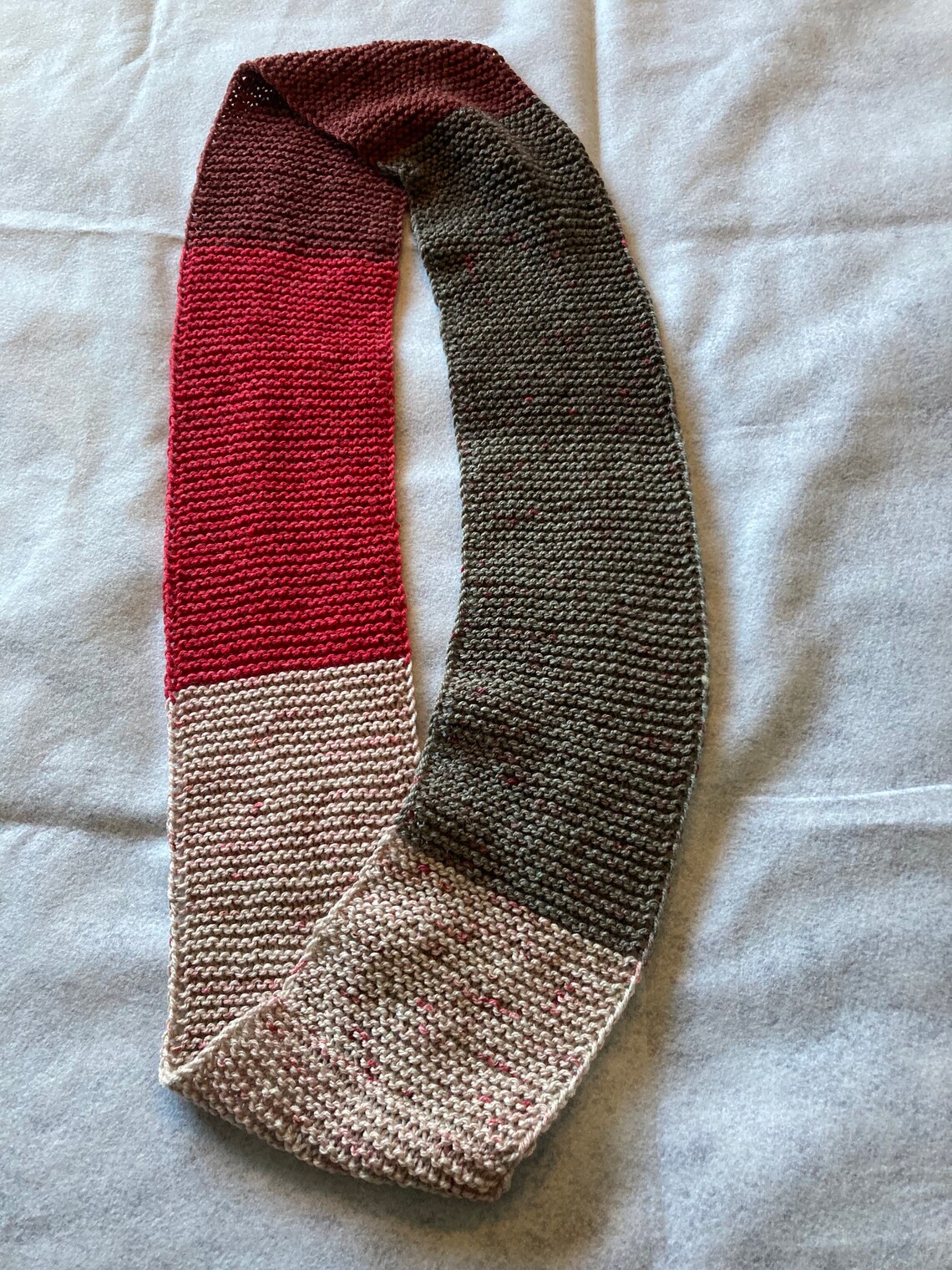 Handmade Knit Long Infinity Scarf Cowl Color Block Red Etsy