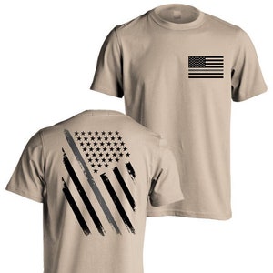 Delgada línea gris oficial correccional prisión color arena camiseta bandera de EE. UU. manga corta patriótica