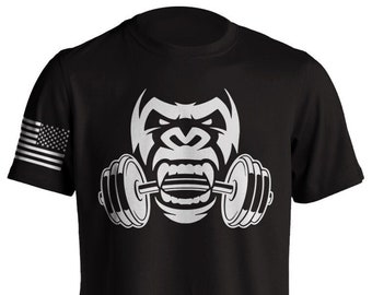 American Muscle Bodybuilding Gorilla Beast Mode Short-Sleeve T-Shirt Gym Fitness US Flag MMA Motivational