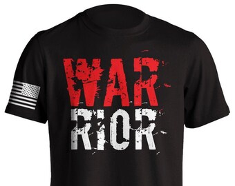 Warrior MMA Fighter Short-Sleeve T-Shirt Military Style Flag Distressed Fitness