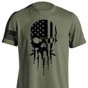 Patriotic American Military Tactical Warrior Skull T-Shirt