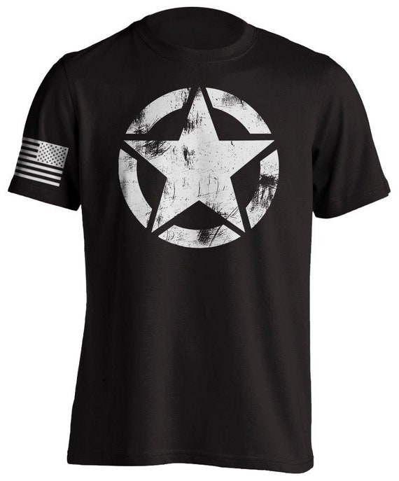 Vintage Military Combat Star WW2 Distressed Grunge Short Sleeve T