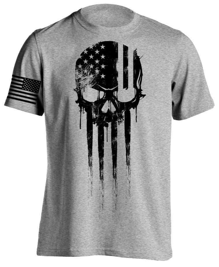 Discover Distressed Patriotic American Warrior Skull US Flag 3D T-Shirt