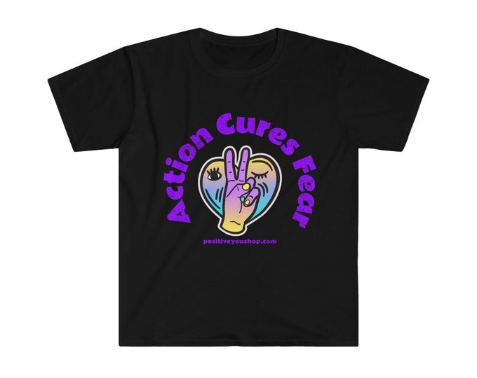 ACTION CURES FEAR Peace Sign Unisex Softstyle T-Shirt - 6 Colours