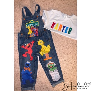 Custom street monsters inspired birthday outfit  overalls paint splatter