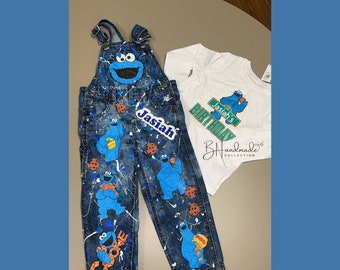 Custom Blue Street Monster inspired birthday outfit overall jeans