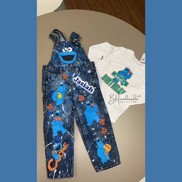 Custom Blue Street Monster inspired birthday outfit overall jeans