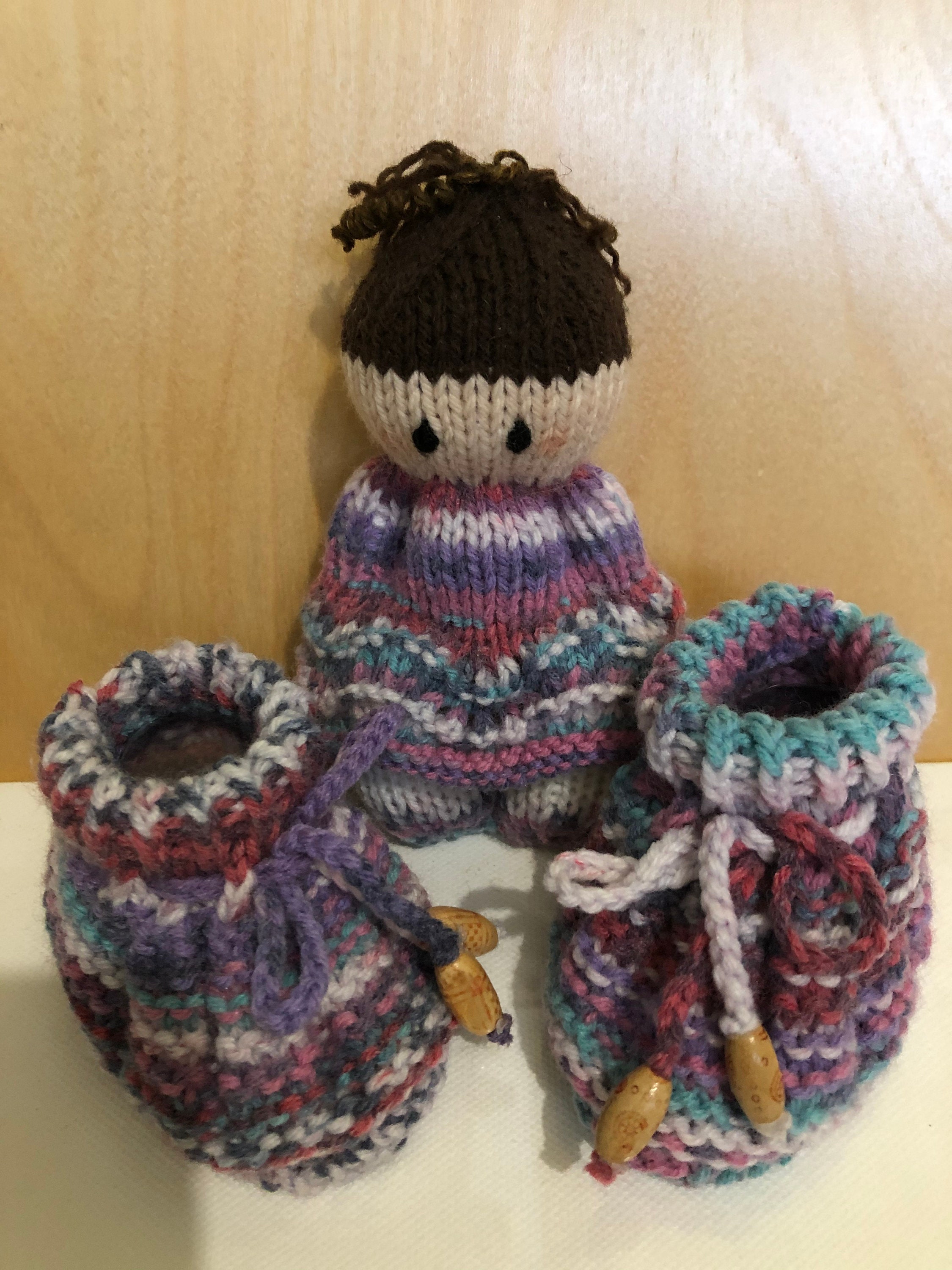 Knitted Booties with matching Doll Etsy