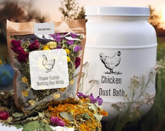 Confezione combinata di bagno di polvere per polli con erbe aromatiche e erbe per nidi per galline: un set regalo perfetto!