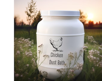 Bagno di polvere per polli con erbe, tratta e previene acari, pidocchi, parassiti, pulci e insetti della polvere. Via, polli felici.