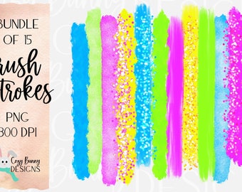 80s Neon Brush Strokes Clipart Bundle | Neon Brush Stroke Clip Art PNG | Commercial Use PNG Bundle