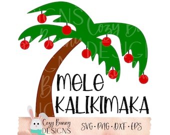 Mele Kalikimaka Tropical Hawaiian Christmas SVG z cyfrowym plikiem do cięcia palmy dla Cricut lub Silhouette