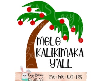 Mele Kalikimaka Y'all Tropical Hawaiian Christmas SVG z cyfrowym plikiem do cięcia palmy dla Cricut lub Silhouette