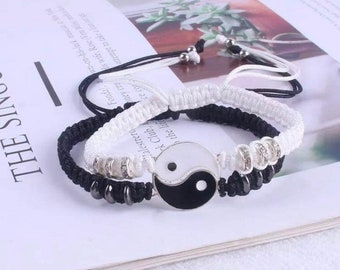 Hemp Handmade Ying and Yang Lava Bead Bracelet Ying and Yang Black and White Handmade Bracelet, Hemp Bracelet