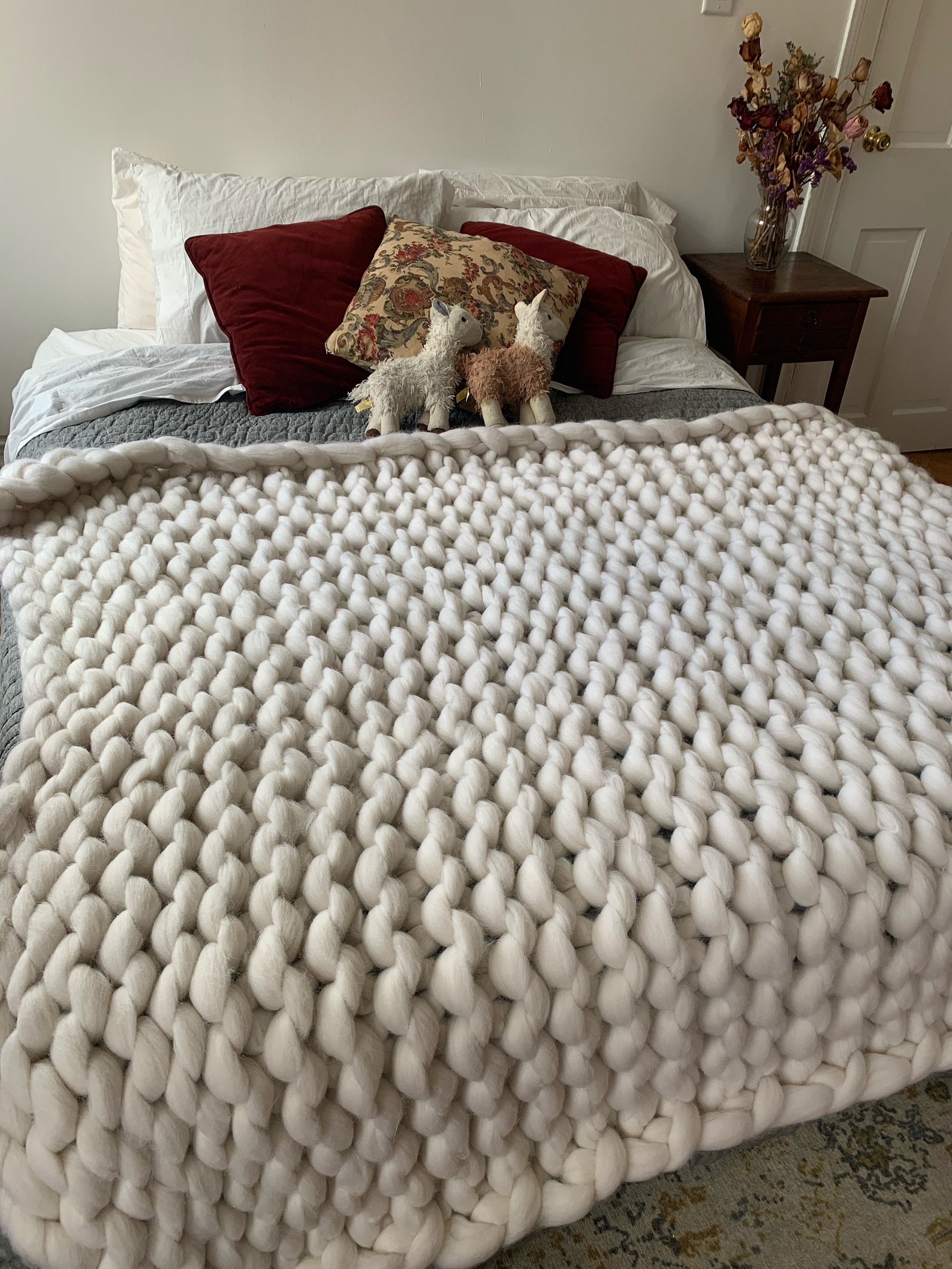 Chunky Knit Wool Throw Blanket in Classic White Etsy