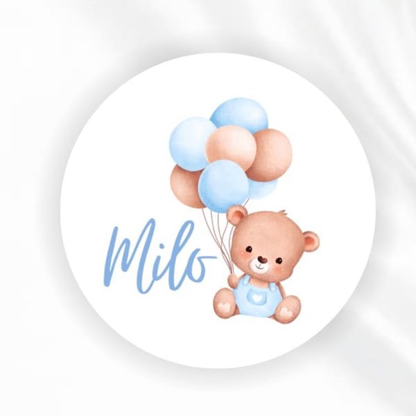 Kindergeburtstag Teddy Sticker , 24 Sticker Taufe, Gastgeschenke, Taufgeschenke, personalisierte Aufkleber, Blau Junge erster Geburtstag