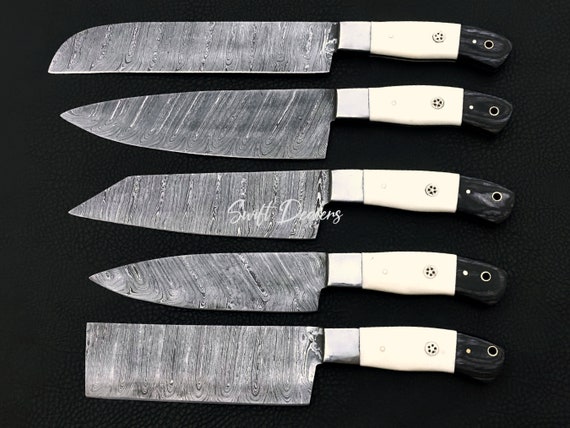 Handmade knife set - Best Damascus steel chef wonderful knife set of 5 kitchen  knives with custom bag