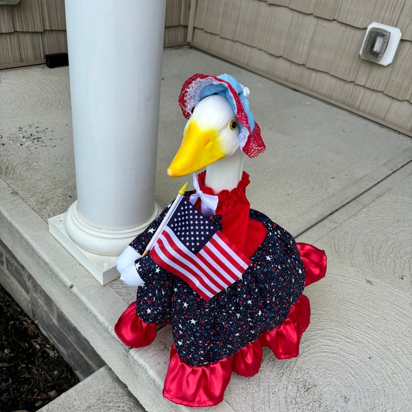 Patriotic Silver Star Goose  Dress & Hat for 19”- 24” large goose or duck