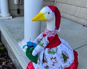 Grinch Goose dress and Santa hat
