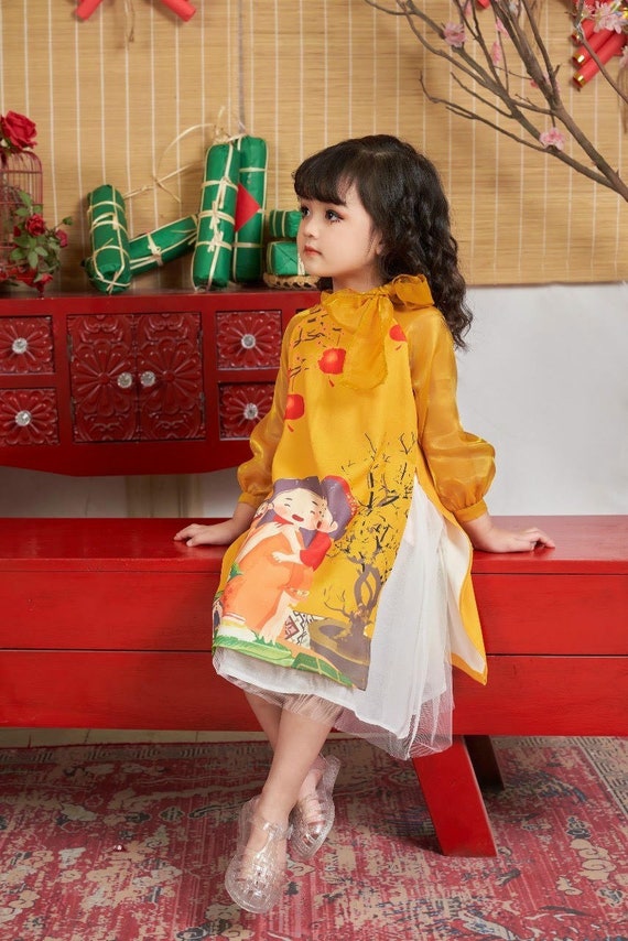NEW Vietnames Traditional Dress for kids Girls Gam Thai Tuan Ao Dai AO YEM 
