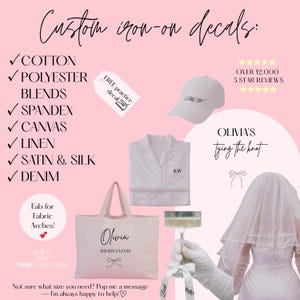PERSONALISED IRON Vinyl Labels| Iron On Names| Fabric Stickers| Custom HTV Decals| Iron on Vinyl| Fabric Transfers |Wedding Vinyls image 4