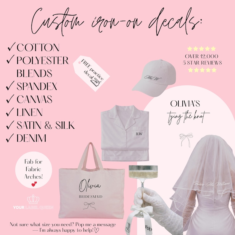 PERSONALISED IRON Vinyl Labels| Iron On Names| Fabric Stickers| Custom HTV Decals| Iron on Vinyl| Fabric Transfers |Wedding Vinyls image 4