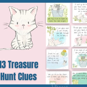 Cartes Indice | Indices imprimables| Cartes de chasse au trésor | Partie chasse au trésor à imprimer pour filles | Cartes Indice d'anniversaire