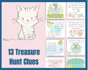 Kitten Treasure Hunt Clue Cards: Printable Birthday Party Game (Digital Download)