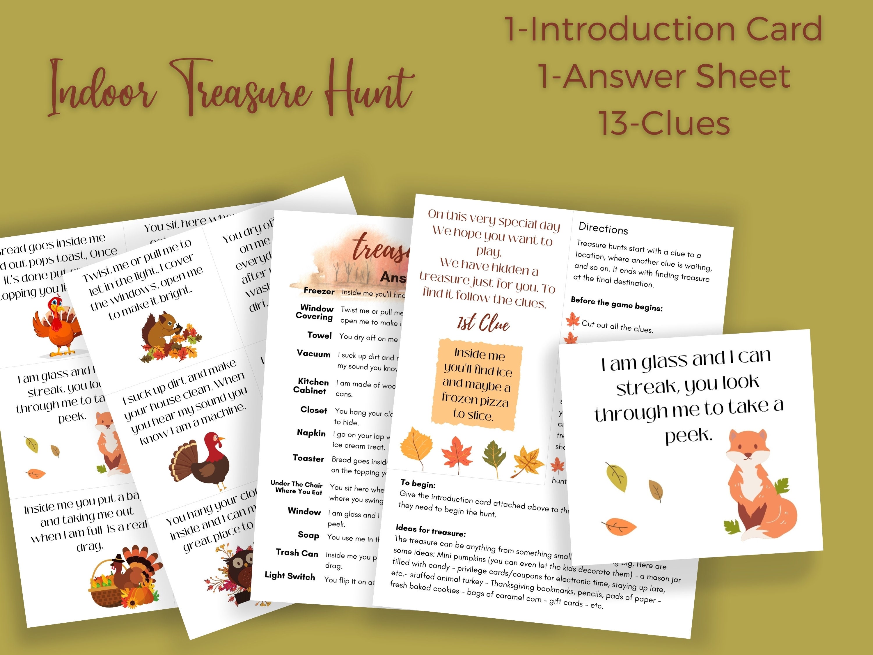Thanksgiving Treasure Hunt Clues: Fall Scavenger Hunt (printable PDF ...