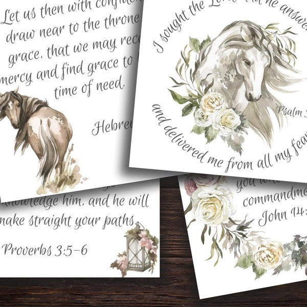 Printable Horse Scripture Cards | Bible Verse Cards | Prayer Cards | Bible Journaling | Junk Journal | Horse Art