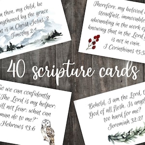 Tarjetas imprimibles de las Sagradas Escrituras con mensaje de aliento, tema de invierno / Traducción ESV