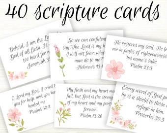 40 Printable Encouraging Bible Verse Scripture Cards with flowers