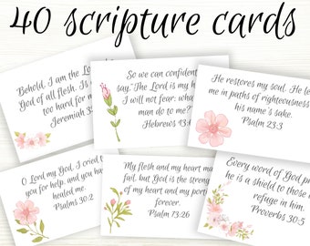 40 Encouraging Verse Cards | Printable | Scripture Cards | Bible Memory Verse | Mini Scripture Cards