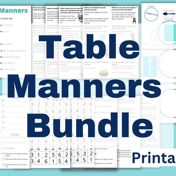 Druckbare Tischmanieren-Bündel für Kinder | Lehre beim Essen Etikette